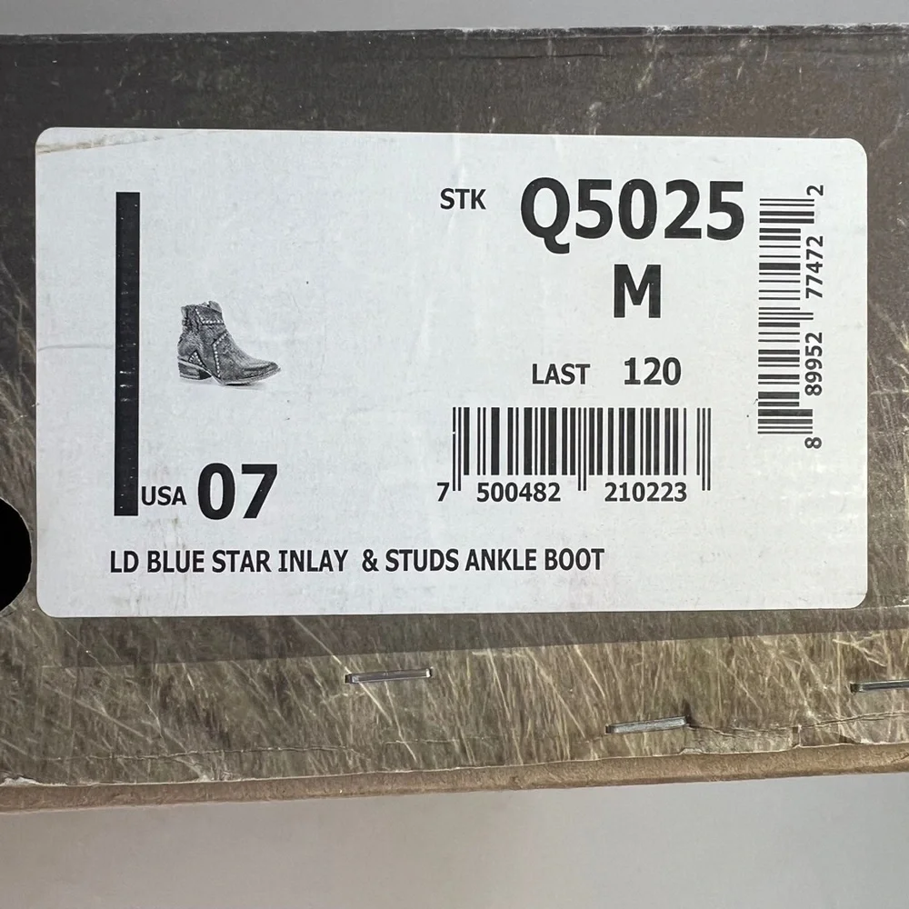 Circle G By Corral Q 5025 LD‎ BLUE STAR INLAY & STUDS ANKLE LEATHER BOOTS Size 7